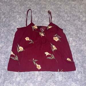 Forever 21 Maroon Floral Cross Button Tank Top - Size S